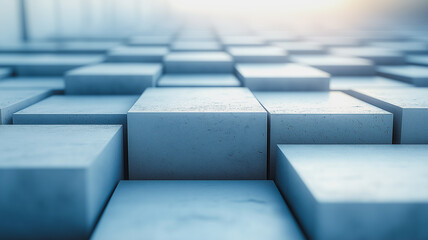 Poster - Abstract Blue Cubes: A mesmerizing array of light blue cubes receding into the distance, creating a sense of depth and perspective. Perfect for tech, design, and architectural projects.  