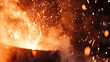 © MP_Artworks - A high-volume steel production facility, featuring molten metal pouring into molds, with sparks flying, capturing a dramatic and industrial atmosphere.