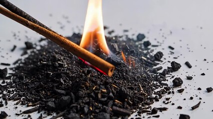 Wall Mural - charcoal ignites, producing vivid flames and smoke with rich textures and dynamic motion in a focuse