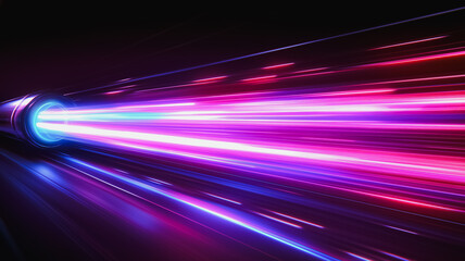 Poster - Speed of Light: Abstract streaks of vibrant pink and blue light radiate from a central point, creating a dynamic and energetic visual. Perfect for projects related to technology, innovation.