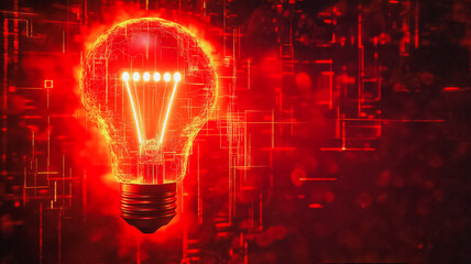 Poster - Burning Bright: A burning lightbulb glows against a backdrop of digital code, symbolizing the spark of inspiration and the power of innovation.  