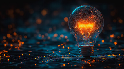 Poster - Illuminating Ideas: Glowing Lightbulb on Dark Background 