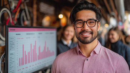 Poster - Confident Businessman with Data Visualization 