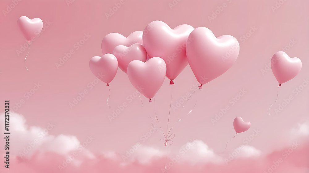 Beautiful a pastel pink wallpaper with heart-shaped balloons in the ...