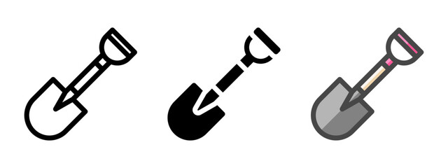 Leinwandbilder - Multipurpose shovel vector icon in outline, glyph, filled outline style. Three icon style variants in one pack.