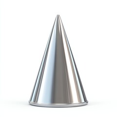 Metallic cone shape with a shiny surface, white isolate background.