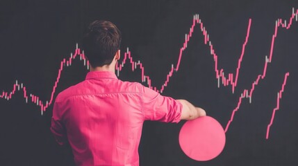 Poster - Man in Pink Shirt Analyzing Stock Market Graph Data Trends