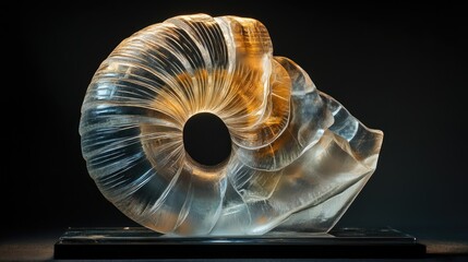 Aufkleber - Nautilus sculpture intricately carved from glass illuminated against a sleek black background showcasing artistry and elegance.