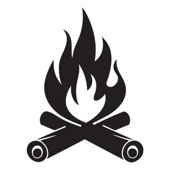 campfire icon silhouette illustration white background burning bonfire with a large flame for campin