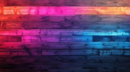Aufkleber - Vibrant neon wooden wall texture with multicolored lighting for modern interior decor and design backgrounds