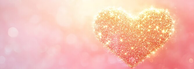 A glowing heart pattern on a soft gradient of pink and gold, with space for text in the center