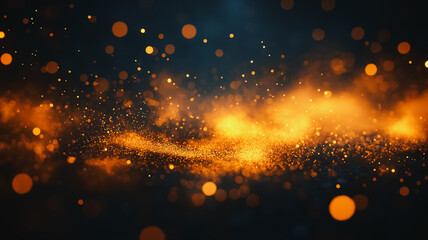 Poster - Cosmic Dust: A mesmerizing swirl of golden dust and shimmering bokeh lights against a deep blue backdrop, evoking a sense of wonder and celestial beauty. 