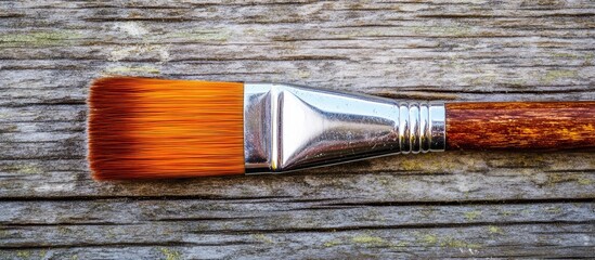 Aufkleber - Paint brush placed on aged wood background perfect for art and creativity inspiration in various artistic projects