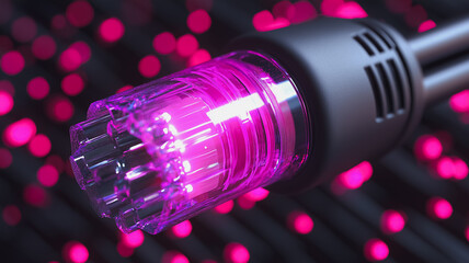 Poster - Pink LED Connector: A close-up shot of a pink LED connector, glowing brightly against a backdrop of blurred pink lights.