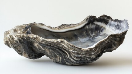 Aufkleber - Natural oyster shell displayed on a plain white surface highlighting its unique textures and colors for seafood and nature themed projects.
