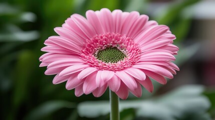 Aufkleber - Pink gerbera daisy in selective focus with soft blurred green background showcasing vibrant petals and intricate detail of the flower