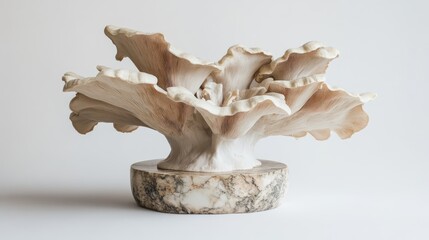 Poster - Oyster mushroom with delicate textures on a smooth white background showcasing natural elegance and organic beauty.