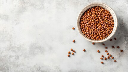 Poster - Ceramic bowl filled with beans on a light grey concrete surface showcasing a minimalist rustic aesthetic