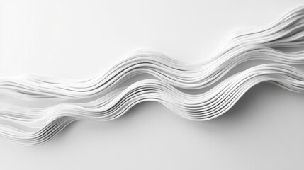 Poster - Abstract wave pattern of white paper sheets forming a dynamic and flowing design on a minimalistic background for creative concepts.