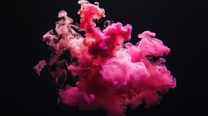 Poster - Vibrant pink smoke swirling against a dark background creating an artistic and dramatic abstract visual effect for creative designs