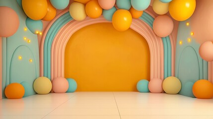 Poster - Colorful Abstract Background with Pastel Balloons and Arch Design for Artistic Events and Celebrations