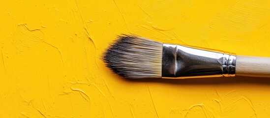 Aufkleber - Creative paint brush on vivid yellow background symbolizing artistic inspiration and expression in the world of art and design.