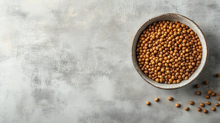 Aufkleber - Ceramic bowl filled with golden beans on light grey concrete backdrop creating a minimalistic and rustic food photography aesthetic