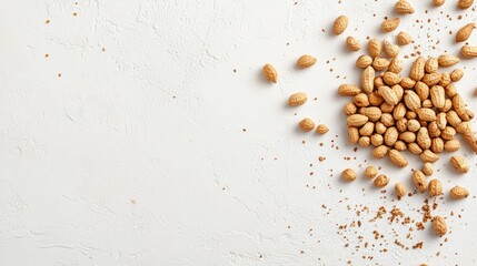 Aufkleber - Overhead flat lay of organic raw peanuts scattered on a textured light surface for culinary and healthy eating concepts