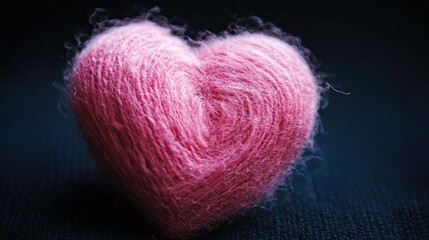 Poster - Woolen pink heart on dark background symbolizing love and affection in creative arts and crafts design