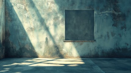 Aufkleber - Empty Room with Textured Walls and Soft Light Shadows in Digital Art Setting