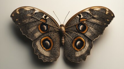 Aufkleber - Owl butterfly displaying intricate patterns and vibrant colors against a neutral background showcasing its natural beauty and design