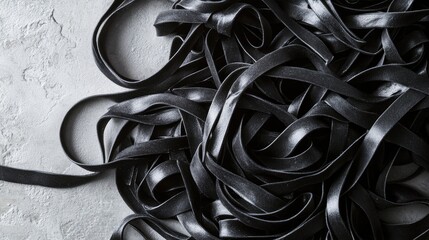 Poster - Overhead view of fresh squid ink pasta showcasing the intricate process of making vibrant black pasta creations