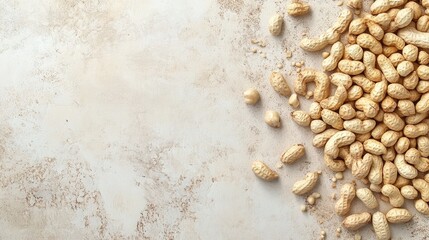 Aufkleber - Overhead shot of scattered organic raw peanuts on a textured light background showcasing natural food ingredients