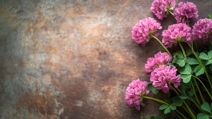 Aufkleber - Pink Clover Flowers on Table with Rustic Background in Natural Light