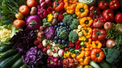 Poster - Vibrant overhead arrangement of fresh vegetables showcasing a colorful spectrum of produce for culinary inspiration