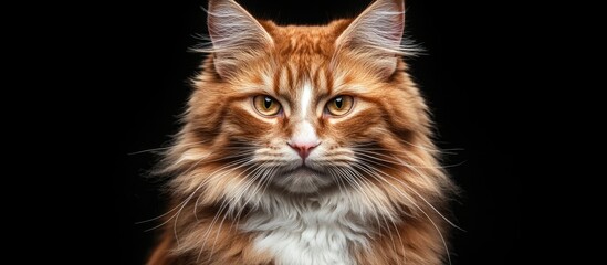 Poster - Portrait of a majestic red and white cat highlighting its captivating eyes and distinct features against a dark background.