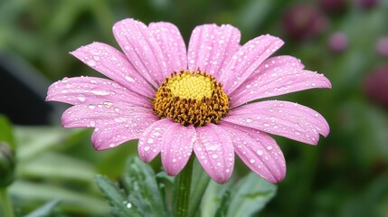 Poster - Pink Daisy Bloom with Dew Drops Capturing Nature's Beauty and Freshness in Close-up Photography