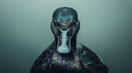 Aufkleber - Close-up portrait of a Pacific black duck showcasing intricate feather details against a soft blurred background in natural light.