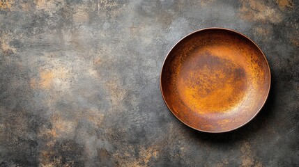 Poster - Rusty iron plate texture on weathered background ideal for food presentation or artistic backdrop in culinary photography. Macro view of dish.