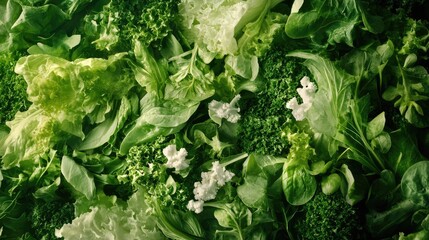 Poster - Fresh overhead view of vibrant organic leafy greens perfect for healthy salads and nutritious meals