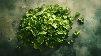 Poster - Freshly cut green leafy lettuce display on textured surface for culinary and healthy eating concepts
