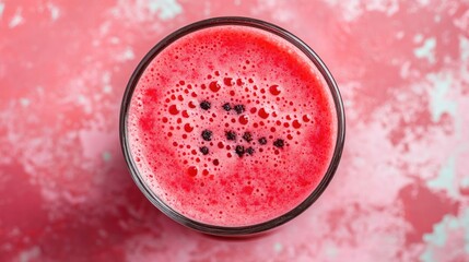 Poster - Vibrant overhead shot of refreshing juice garnished with pepper on a textured pink background