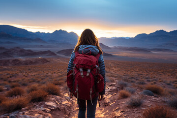 awe-inspiring metamorphosis of arid terrain at dusk, adorned with intensifying hues, elongated silhouettes, and tranquility that accompanies impending darkness