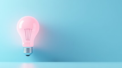 Poster - A glowing pink lightbulb centered on a plain blue background, creating a vibrant and modern contrast