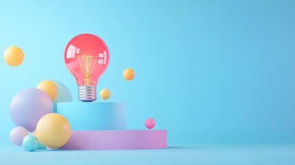 Poster - Abstract arrangement featuring a glowing red lightbulb against a vibrant blue backdrop, highlighting bold colors