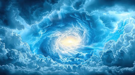 Poster - Dramatic clouds swirling in a stormy sky, with beams of sunlight breaking through