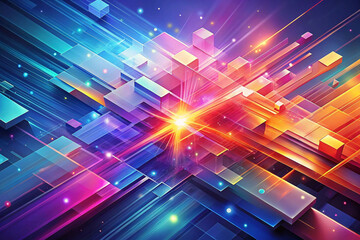 Poster - Vibrant abstract background with colorful geometric shapes and glowing lights.