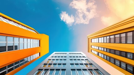 Poster - Old and modern buildings side by side, showing the contrast in architectural styles in a vibrant urban area.