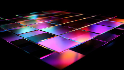 Wall Mural - A luxurious heat map with glowing, multicolored gradients, seamlessly overlaying a holographic grid on a reflective black base, creating a high-tech and futuristic visual effect.