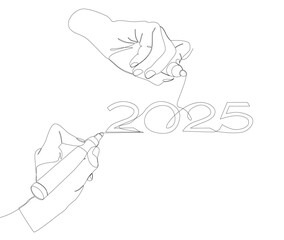 Poster - One continuous line of number 2025 written by with felt tip pen. Thin Line Illustration vector concept. Contour Drawing Creative ideas.